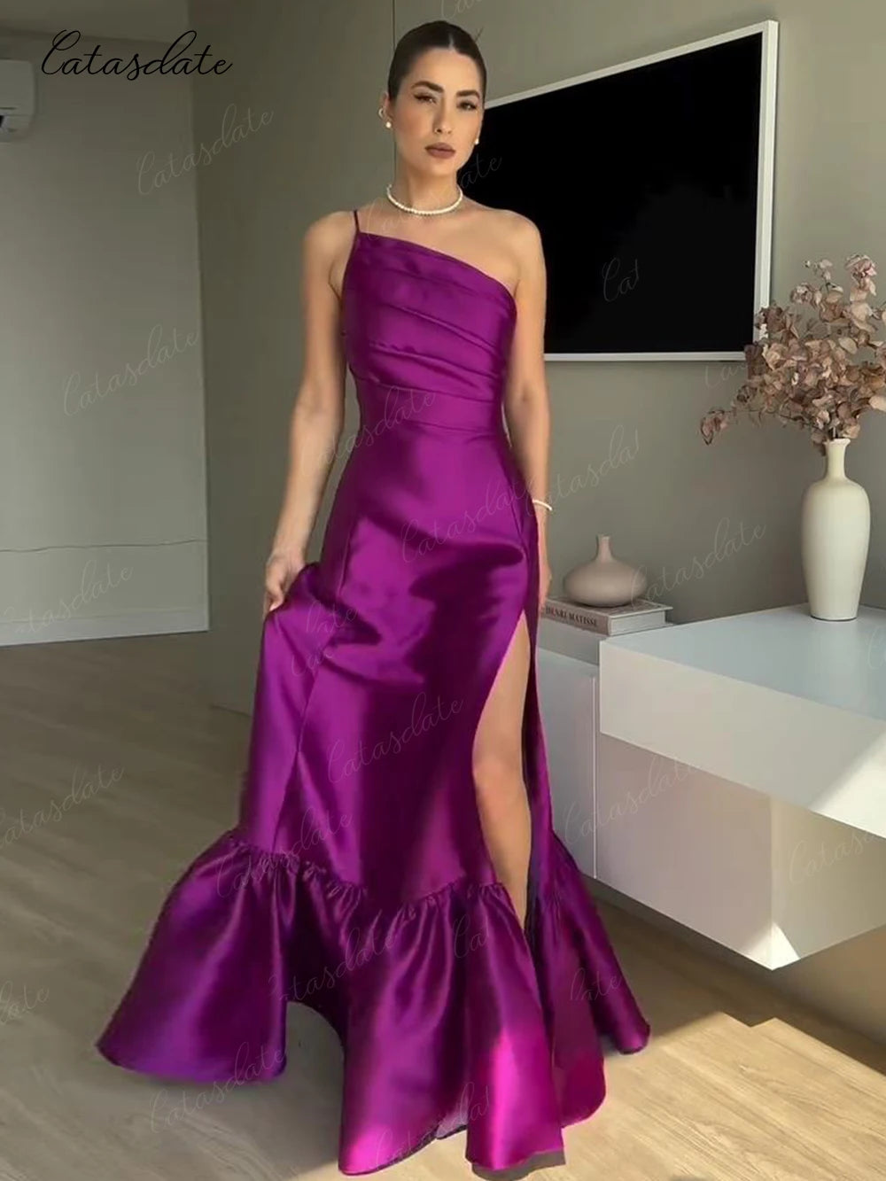 Catasdate One Shoulder Ceremony Dresses Satin Evening Dress Special Events Formal Party Dress for Special Occasions Customized 