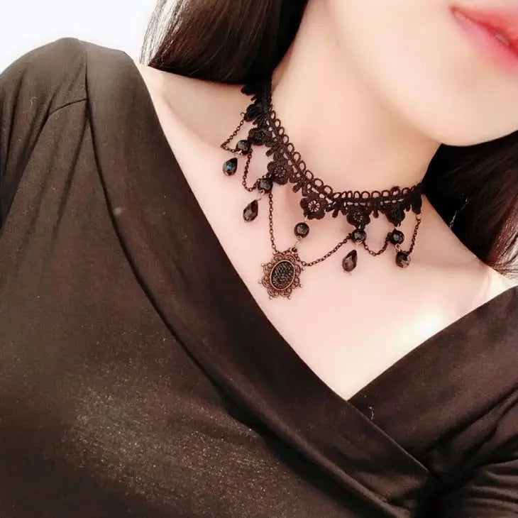 Girl Black Lace Choker Necklace For Women Trendy Neck Chain Collarbone Necklaces Punk Lolita Gothic jewelry For Girls Vintage