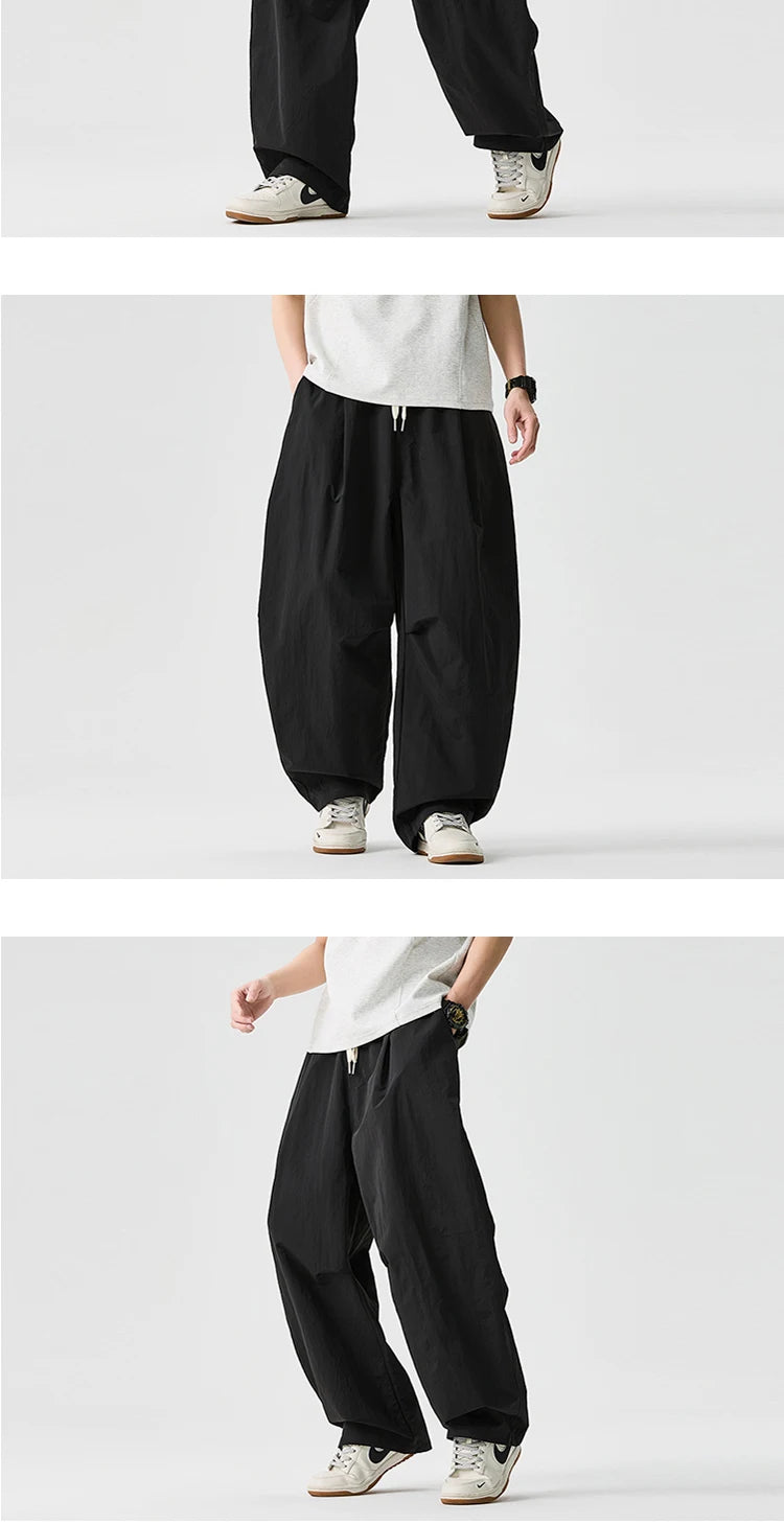 Wide Leg Pants Men and Women 2025 New Light Thin Solid Casual Harun Pants Elastic Waist Loose Oversize Fashion Trendy Streetwear
