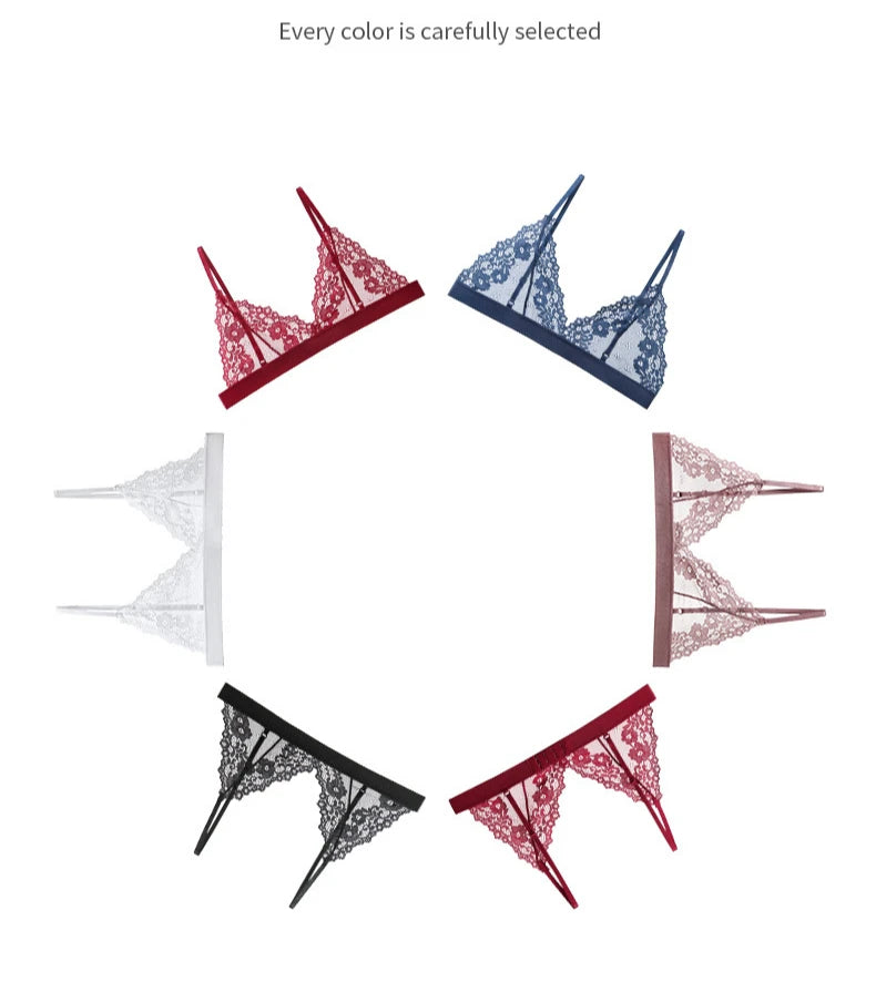 Lady Sexy Lace Bras French Style Triangle Cup Brassiere Erotic Lingerie Thin Floral Mesh Underwear Active Bra Women's Intimates