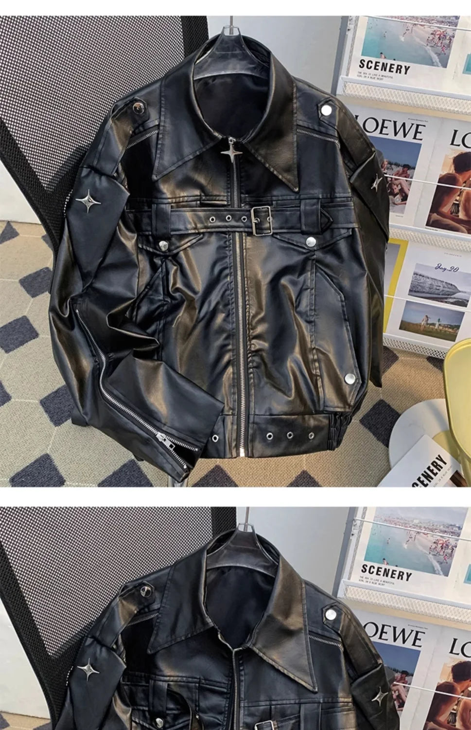 Niche deconstruction Heavy Industry leather jacket for men Spring and autumn design sense loose short motorcycle leather jacket