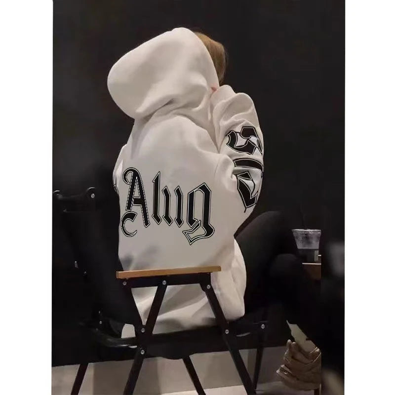 This year's new autumn and winter tide brand letter fashion hooded couple hoodie senior design sense loose large size coat