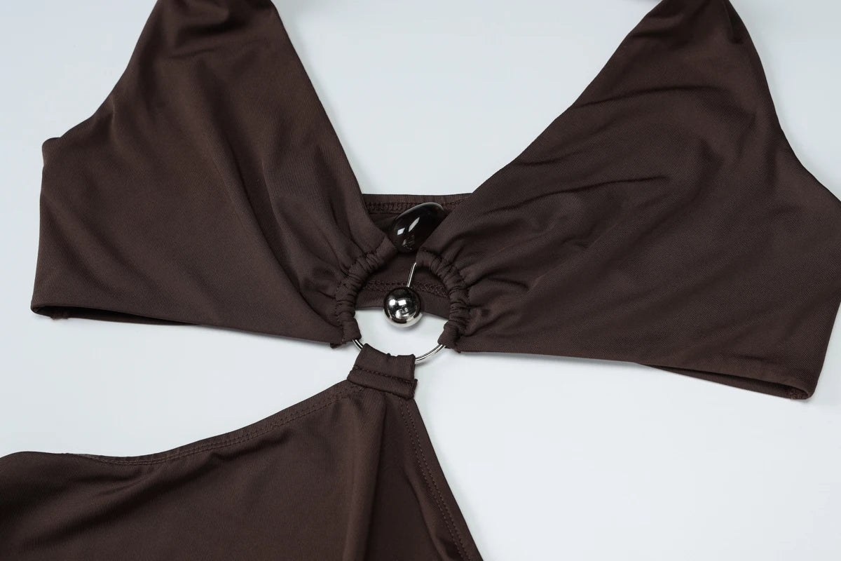 Hugcitar Women'S Fashion Halter Solid Hollow Out Backless Sexy Slit Maxi Dress 2025 Summer Clothes Beach Vacation Y2K Wholesale