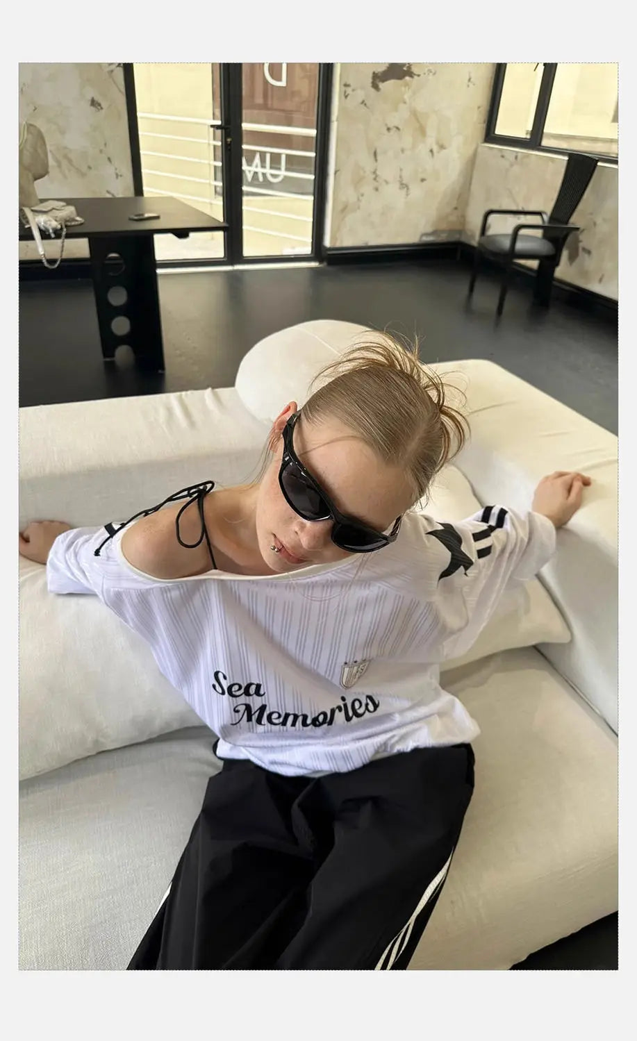 HOUZHOU Y2k Vintage Women Sweatshirts Sloping Shoulder Letter Printed Long Sleeve American Retro Hoodies Loose Gyaru Streetwear