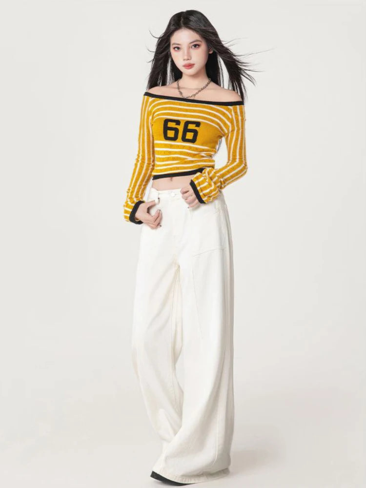 WCFCX STUDIO Women's Casual Baggy Jeans Streetwear Vintage Wide Leg Denim Pants Female Fashion Straight Trousers 2025 New