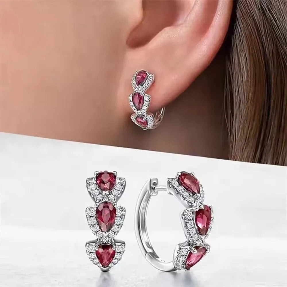 925 Sterling Silver Luxury Trendy Blue Cubic Zirconia Hoop Earrings Wedding Party Elegant Accessories for Women Jewelry Gift