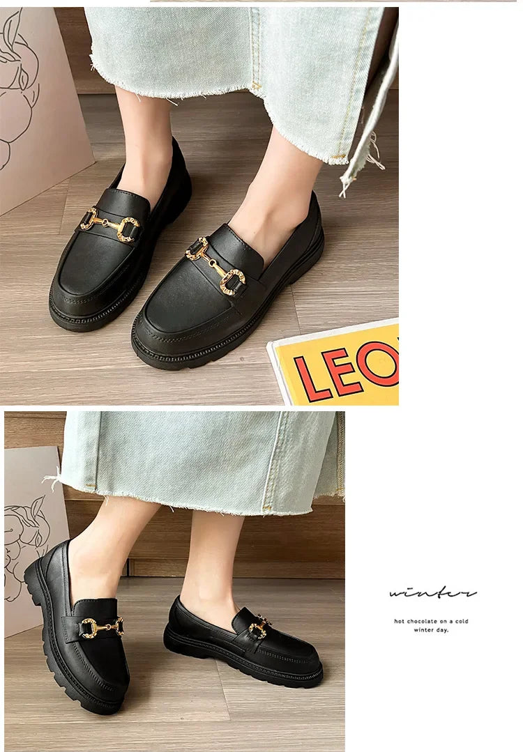 New Lefu Slippers Summer Spring Women's Home Anti-slip Vintage British Style Net Red Vintage Small Golden Buckle Head Shoes