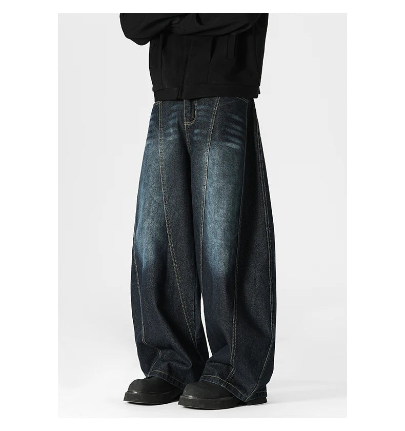 Hip Hop American Sle Wide Leg Men's Jeans Loose Fit Autumn Winter Trendy Vintage Waed Floor-Length Trousers