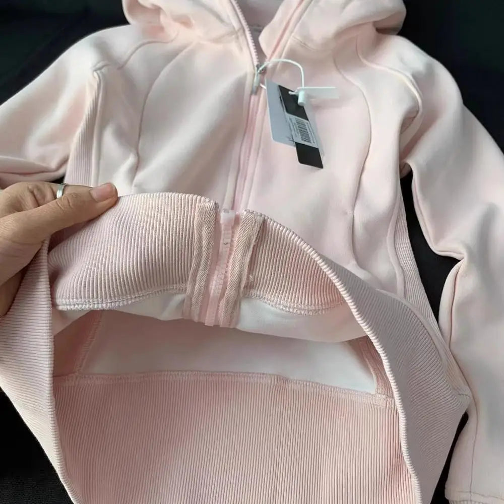 Pink Hooded Open Cardigan Women's Spring Autumn High-End Feeling Korean Sle Long Sve Polyester Fiber Single Piece
