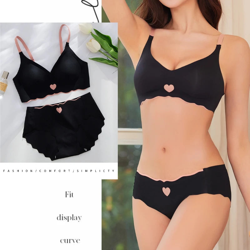 Seamless Sexy Bras Set for Women Push Up Bras Ice Silk  High Elastic Low Waist Briefs Female Breathable Soft Underwear No Trace