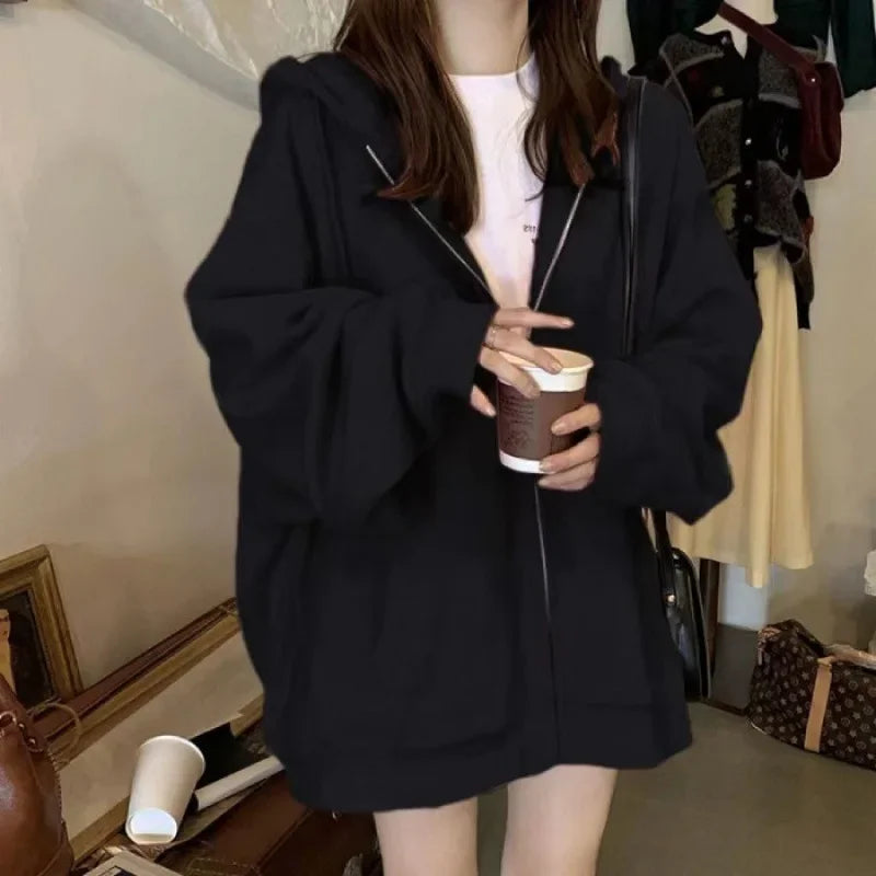 2023 Women's Spring Autumn Oversized Loose-fit Hooded Sweatshirt Jacket Idle Style Printing Outerwear