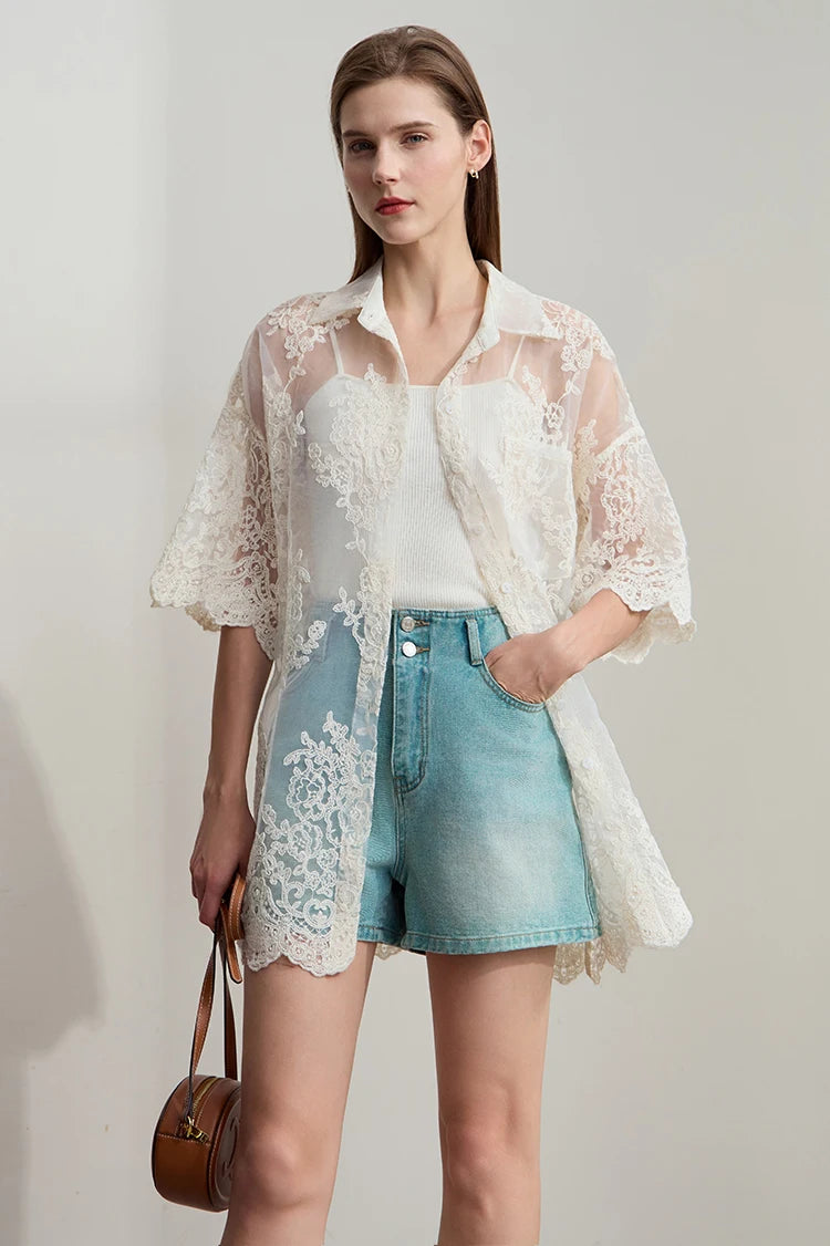 AMII Minimalist Office Lady Print Shirts Women Summer 2025 Short Sleeve Turn-down Collar Loose Blouses Female Fashion 12542155