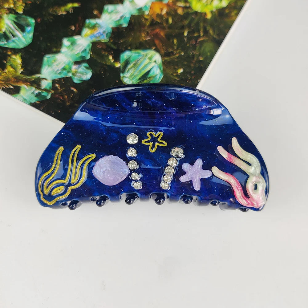 Sea Series Large Hair Claws Clip Diamond Starfish Conch Hair Clips Acetate Hair Accessories Handmade