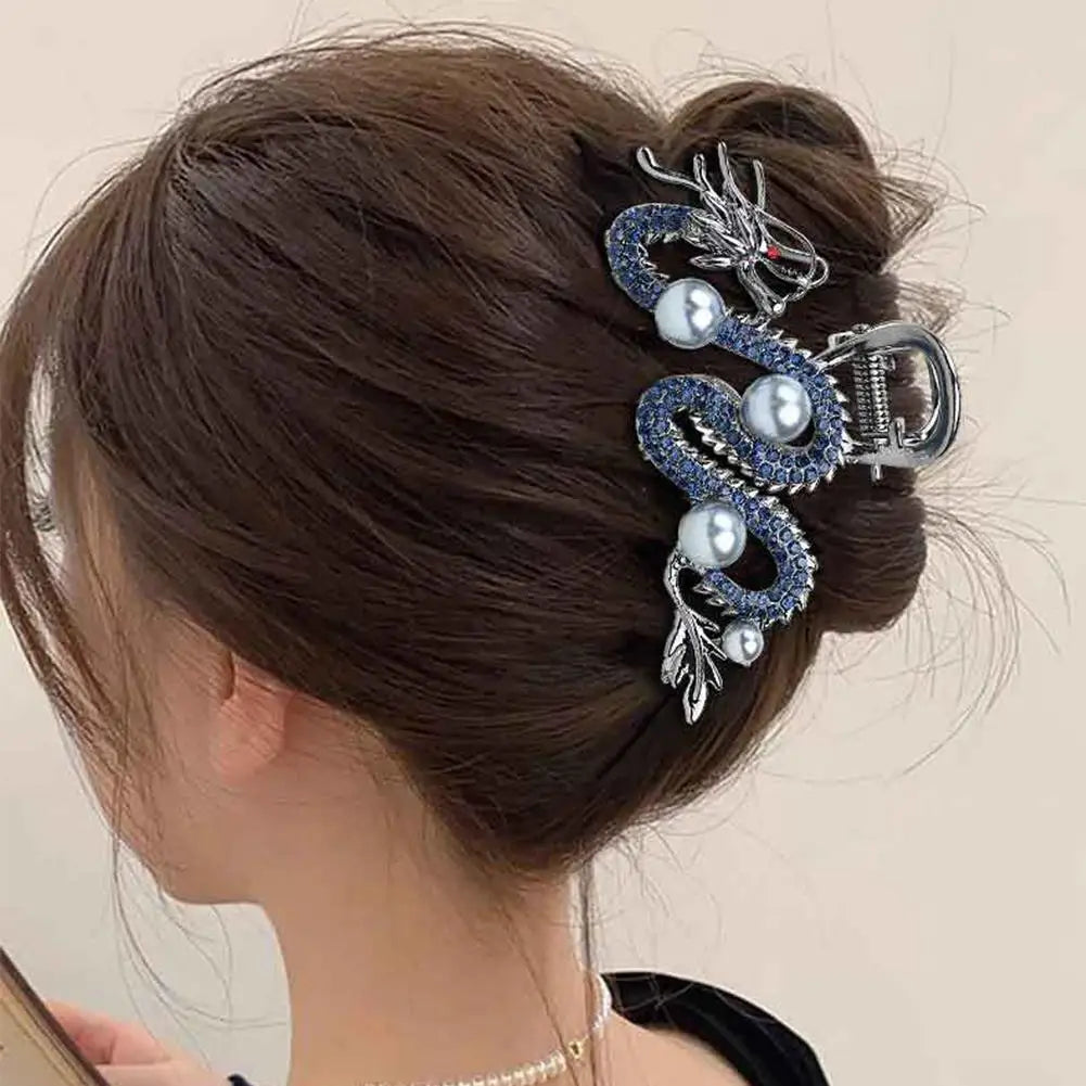 Blue Dragon Hairpin With Pearl Hair Claw Women Simple Hair Claw Hairpin Shark Clip Fashion Temperament Simple Hair Accessories
