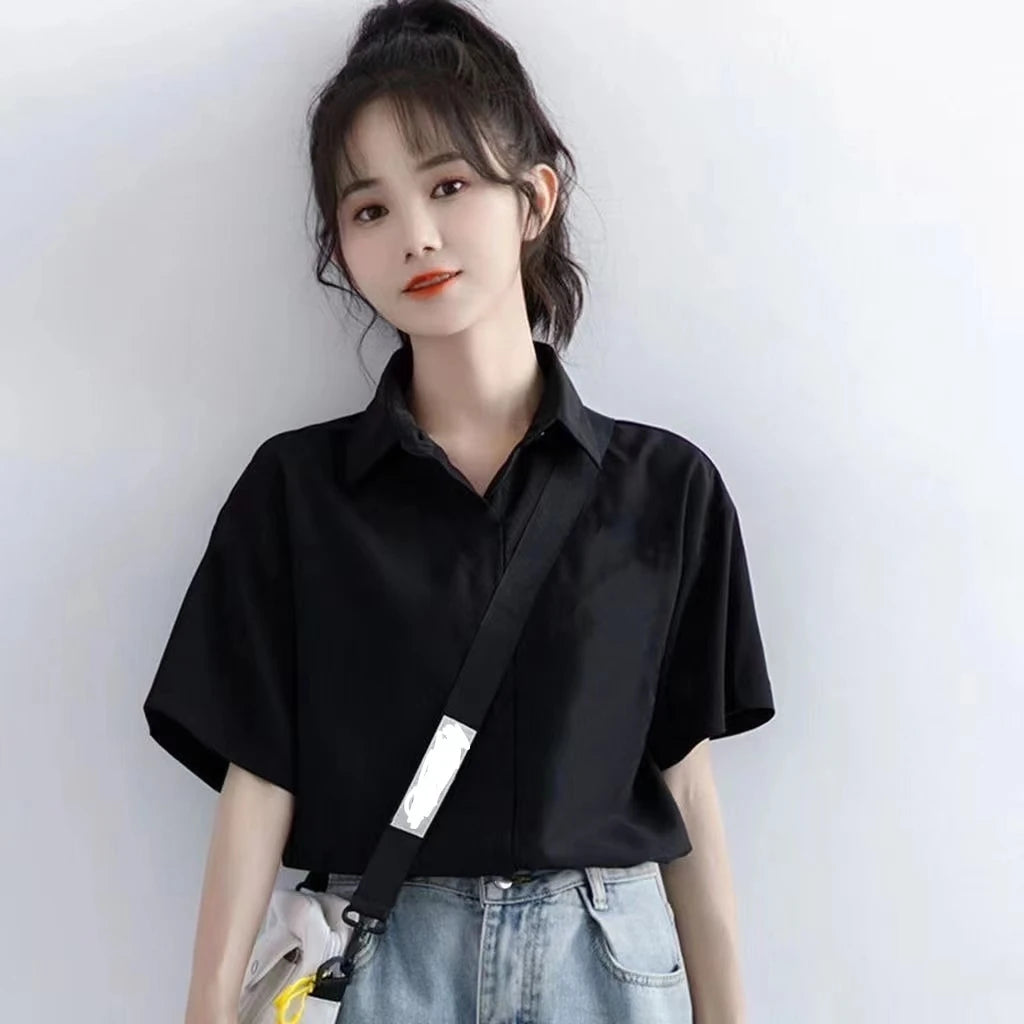 Women's Fashion Casual Loose Short Sleeve Shirt  T-shirt  Alphabet Print Shirt Half Sleeve
