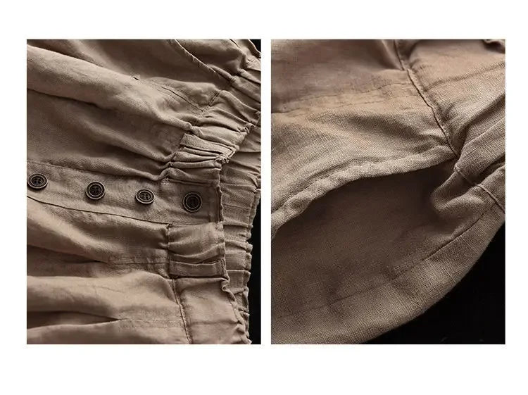 Vintageartistic High-waisted Slimming Cotton Linen Shorts For Women Casual Loose-fit Bell Bottoms 2024 New Style