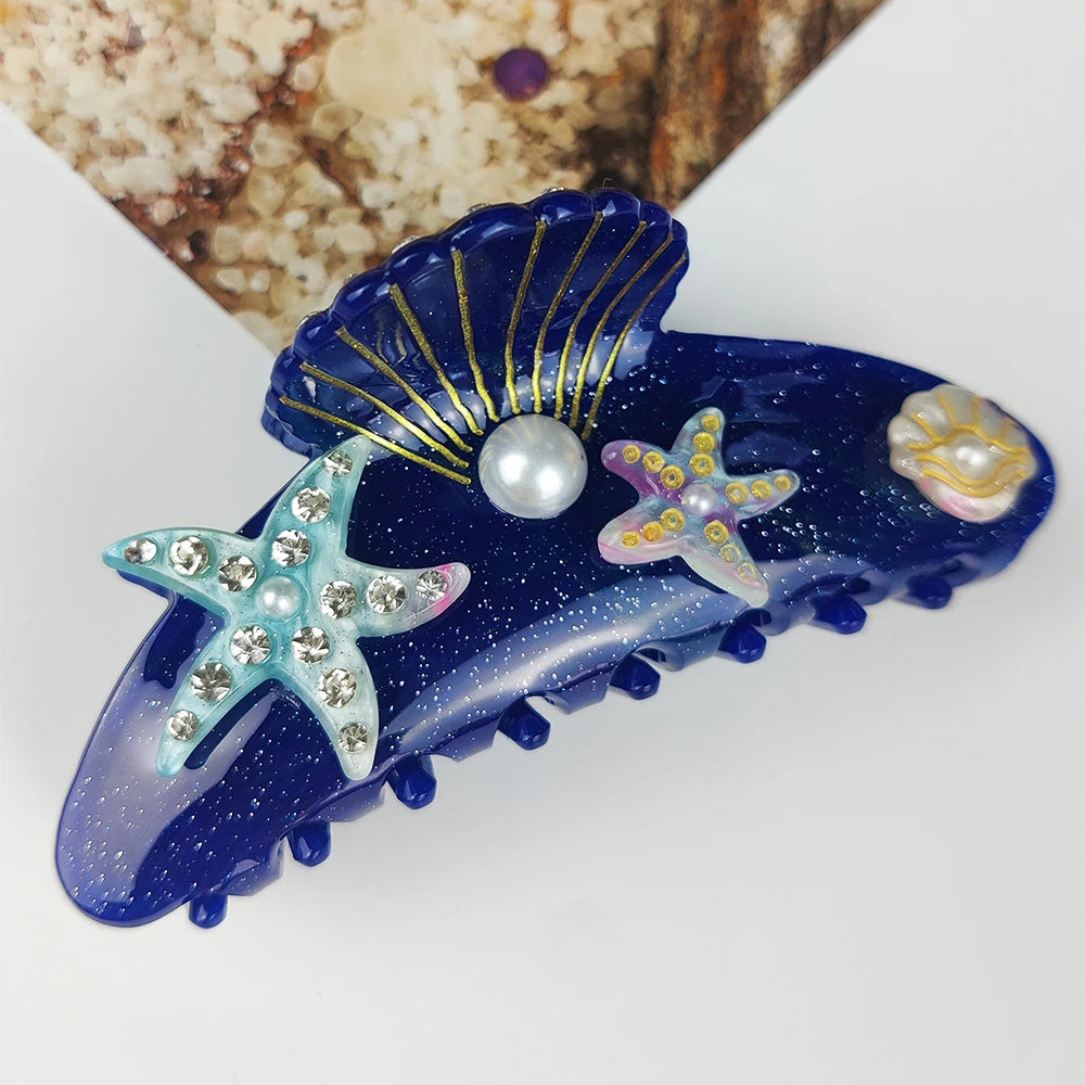 Sea Series Large Hair Claws Clip Diamond Starfish Conch Hair Clips Acetate Hair Accessories Handmade