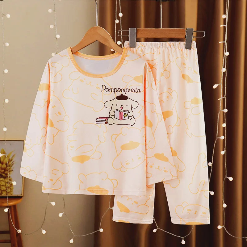 Sanrio Kuromi My Melody Children Pajamas Kawaii Pochacco Cinnamoroll Pure Cotton Long Sleeve Sleepwear Cartoon Kid Home Suit Set