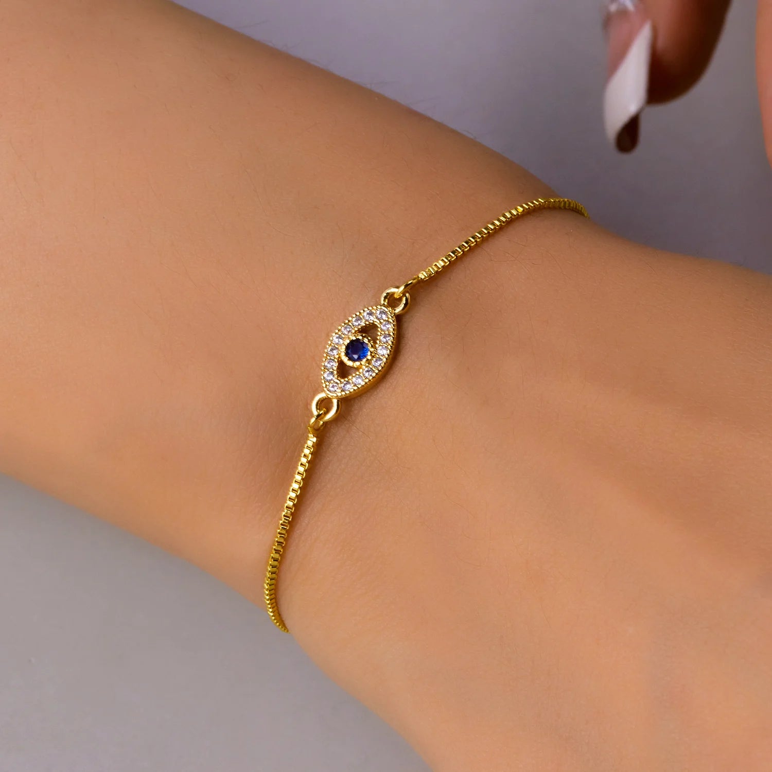 Luxury Gold Color Zircon Evil Blue Eye Bracelet Bangle Fashion Lucky Jewelry Women Gift Adjustable Handmade