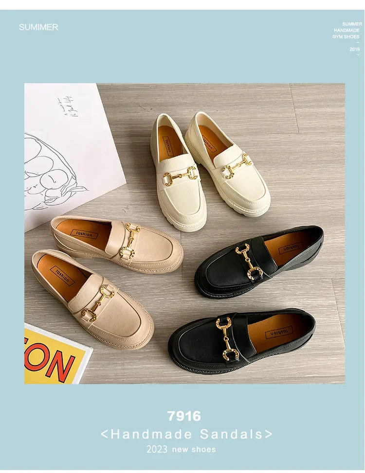 New Lefu Slippers Summer Spring Women's Home Anti-slip Vintage British Style Net Red Vintage Small Golden Buckle Head Shoes