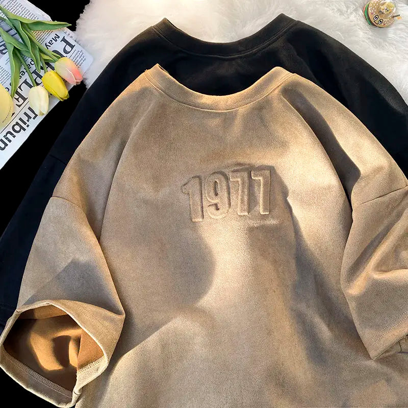 Hip hop retro high street men and women trendy personality 3D digital graphic round neck short sleeved loose retro casual Tshirt