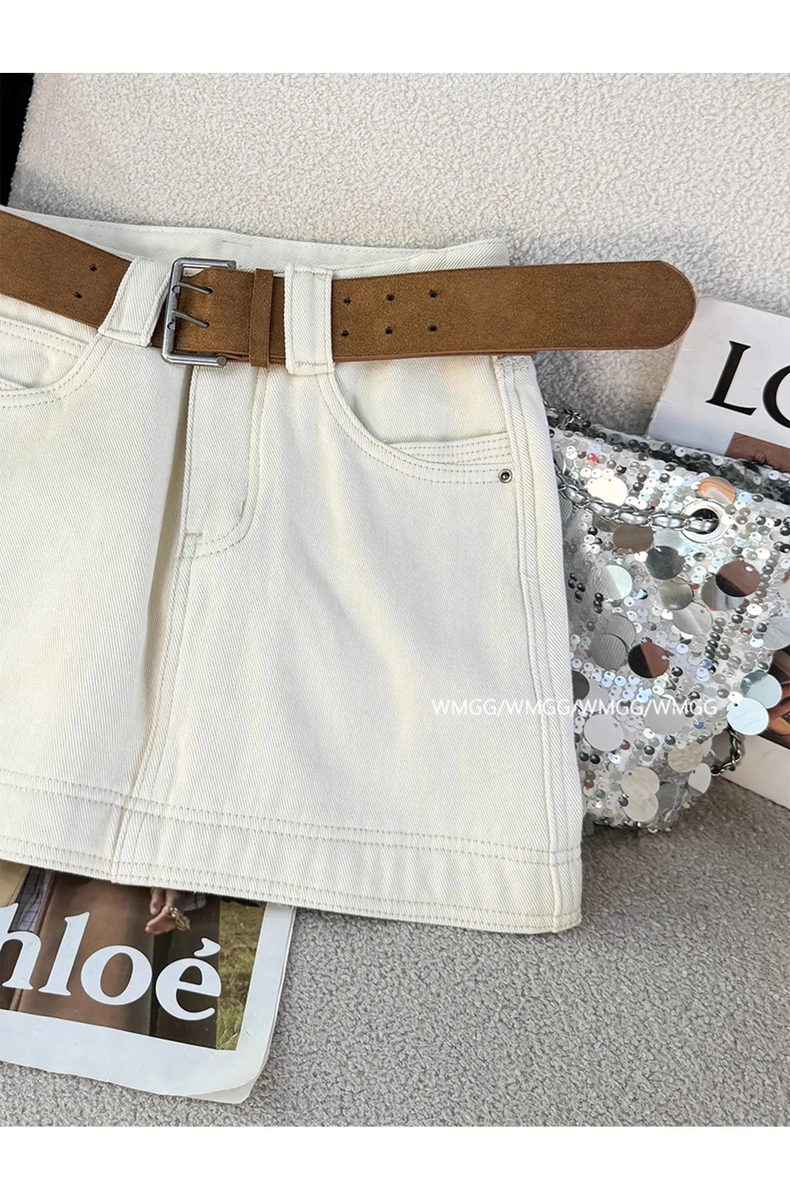 High Waist Embroidered Letter Denim  Skirt Slimming Women's Faion Commute Sle Cotton Blend ort Skirts