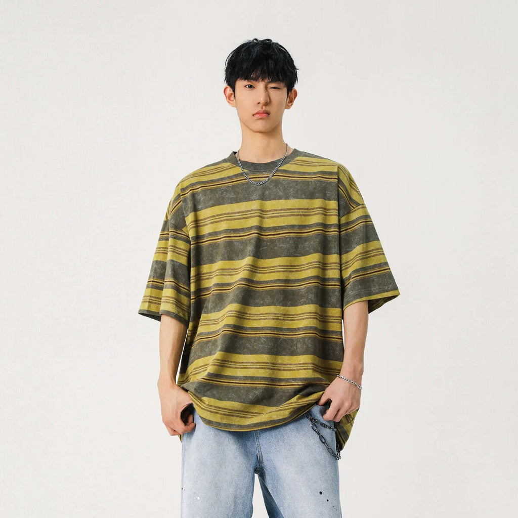 Mens Striped Short Sleeve Tshirt Cotton Loose Fit Breathable Summer Casual Tee Moisture Wicking Soft Comfort Relaxed Fit