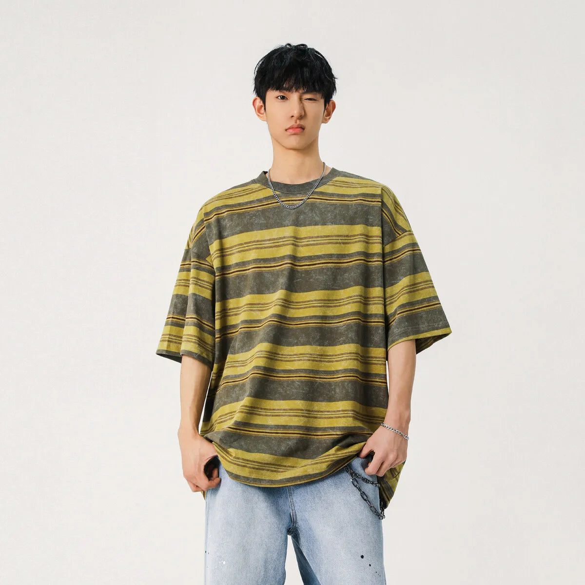 Mens Striped Short Sleeve Tshirt Cotton Loose Fit Breathable Summer Casual Tee Moisture Wicking Soft Comfort Relaxed Fit