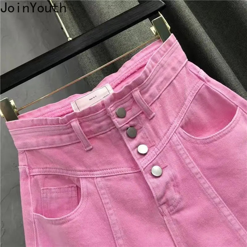 Pink Jean Shorts Women Clothing Streetwear High Waist Y2k Wide Leg Pants 2025 New Bottoms Fashion Casual Summer Y2k Denim Shorts
