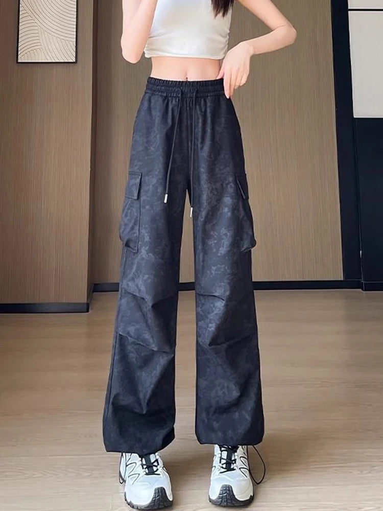 Zoki Tie Dye Streetwear Cargo Pant Women Vintage Loose High Waist Y2K Trousers Harajuku American Casual Summer Bf Wide Leg Pants