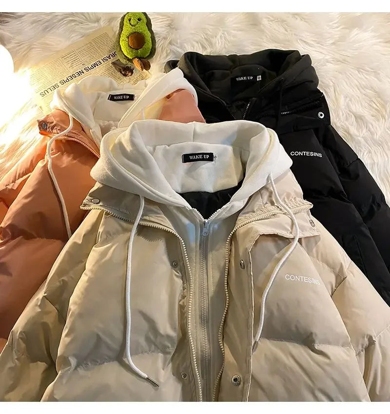 Y2K Multi-functional Fake Two Pocket Zipper Down Jacket Thick Coat Korean Version Winter New Winter Leisure Cotton Clothes Women