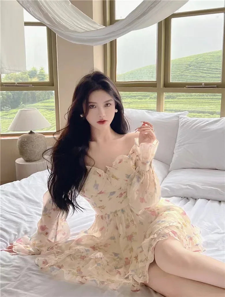 French Style Gentle Flower Print Dress Summer 2024 Slimming Perfect Beauty Pure Desire Sweet First Love Princess Dress For Women