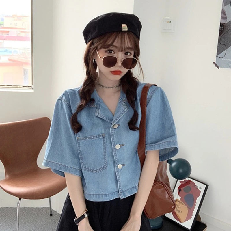 Women's Corduroy Collar Denim Jaet ort Loose Fit Autumn Winter plus Size Versatile Retro Sle Top for Full Figured Ladies