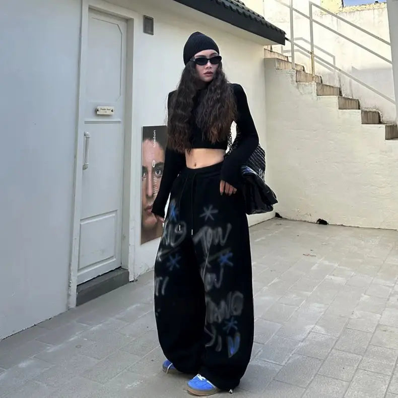 HOUZHOU Y2k Vintage Baggy Sweatpants Oversize Woman Korean Style Harajuku Thick Pants Streetwear Hip Hop Trousers Winter Spring