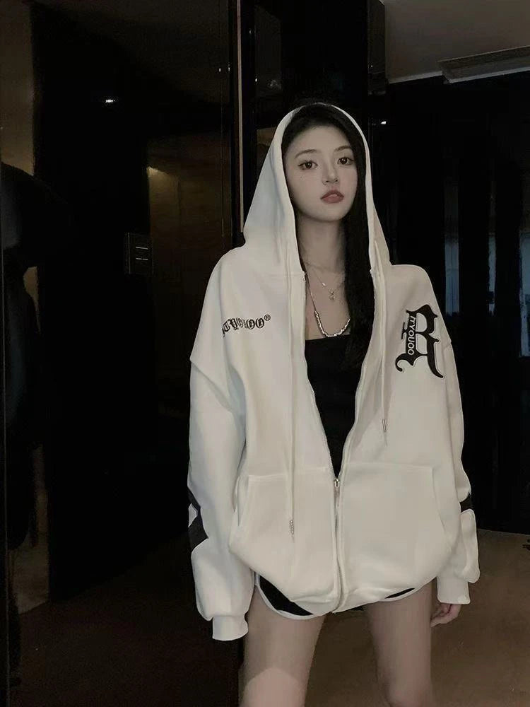 This year's new autumn and winter tide brand letter fashion hooded couple hoodie senior design sense loose large size coat