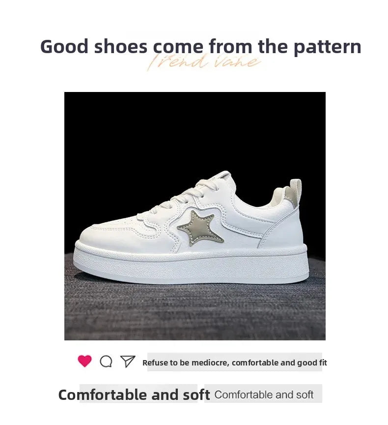 Women's Star Design Thick Bottom Sneakers Soft Sole Student Low Top Shoes Breathable Polyurethane Upgraded Spring 2025