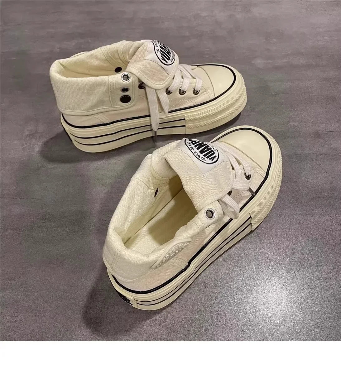 Women's High Top Thick Bottom Canvas Shoes Spring New Style Student Retro Heightening Casual Board Shoes Rubber Outsole