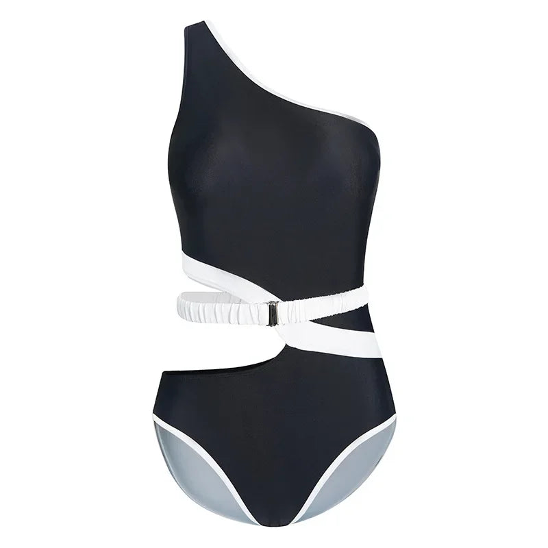 Sexy One-Piece Women's Swimsuit Summer Hot Sale Of The Season Single Shoulder Waist Belt Detachable Triangle Swimsuit Cross-Bord