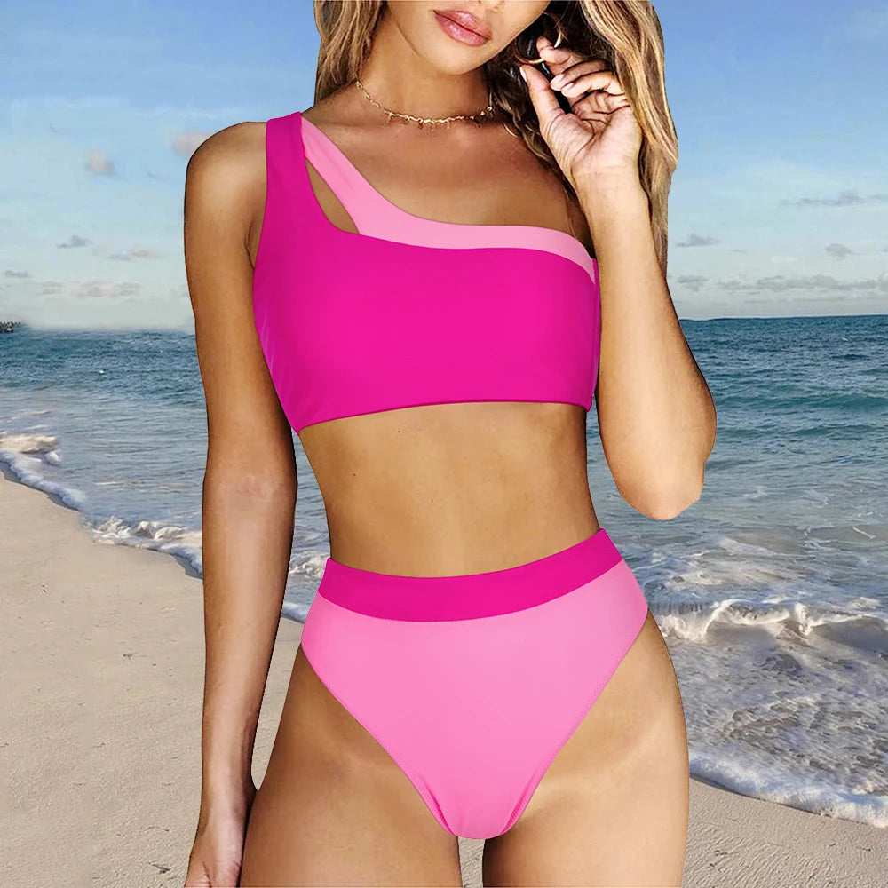 RUUHEE One Shoulder Bikinis 2023 High Waist Two Pieces Swimsuit Women Bandage Push Up Micro Bikini Swimwear Women Swimsuit
