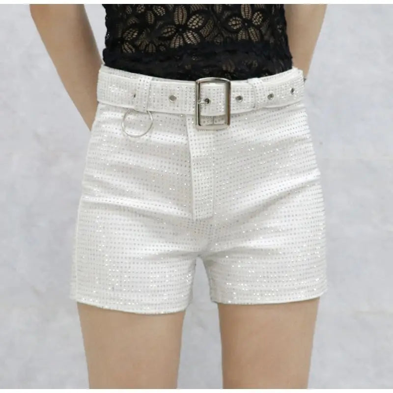 Women Black Rhinestone Belt Shorts New Arrivals High Waist Fashion Temperament summer Autumn Female Streetwear Short Ropa Mujer