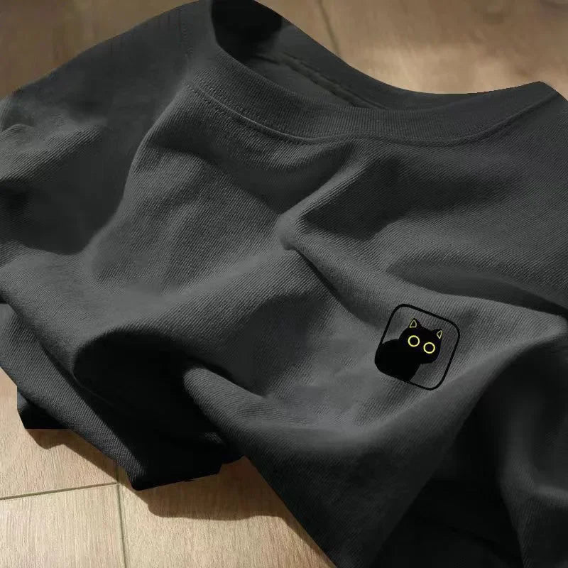 Round Neck Loose-fit Cotton T-shirt For Men Pure Trendy Brand Sports Apparel White Top Casual Couple Clothing Short Sleeves