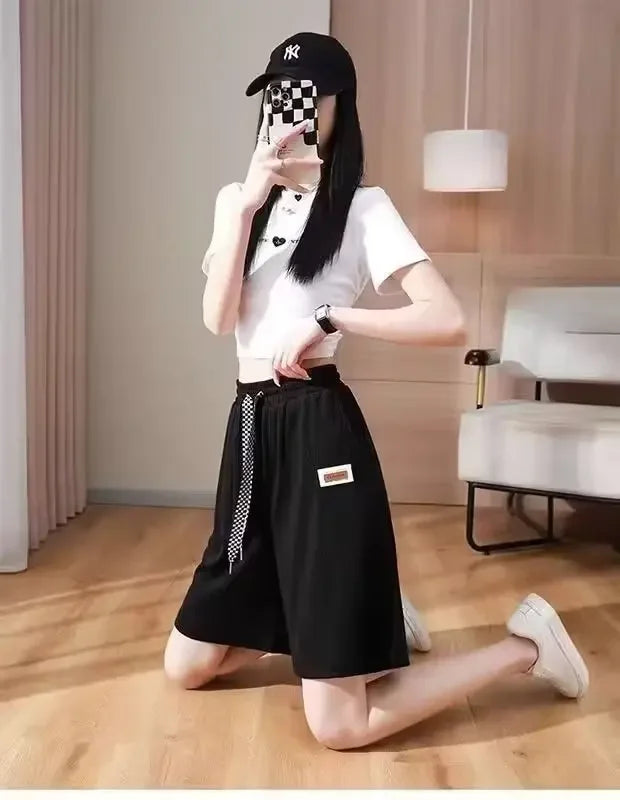 2024 Summer New Men's Women's Hong Kong Style Simple Basic Straight-Leg Casual Ice Silk Draped Shorts