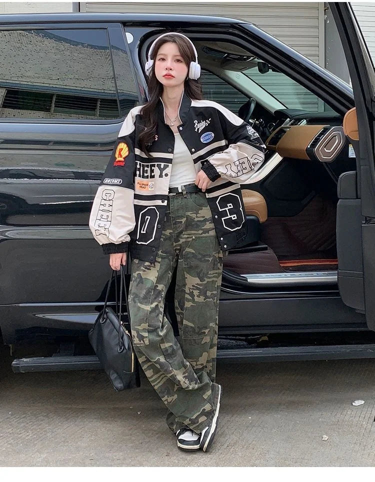 2023 Y2k Red White Bomber F1 Jacket Women Men Biker Racer Jacket Retro Hip Hop Grunge Clothes Trend Oversize Windbreaker Varsity