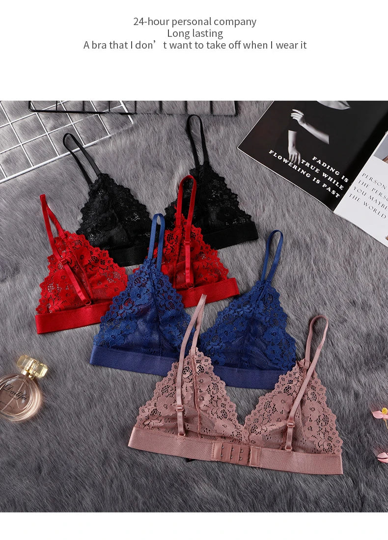 Lady Sexy Lace Bras French Style Triangle Cup Brassiere Erotic Lingerie Thin Floral Mesh Underwear Active Bra Women's Intimates