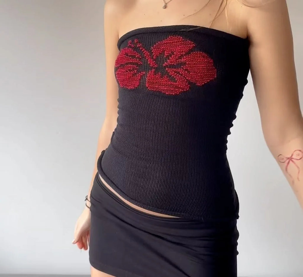 Sexy Hot Girl Tank Top Women Clothes Street Fashion Vintage Sleeveless Print Y2k Tops Knitted Tube Top Womens Tops