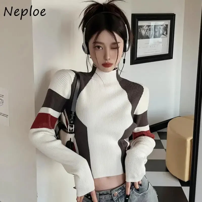 Neploe American Vintage Turtleneck Pullovers Mujer 2025 Autum New Slim Fit Tops Women Y2k Long Sleeve Bottoming Sweaters