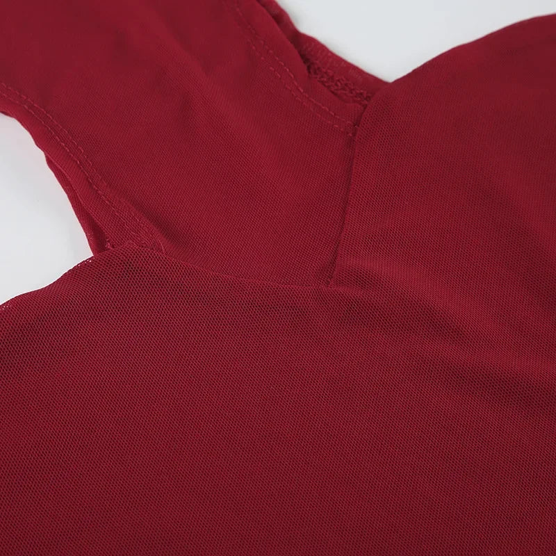 Red Lingerie Sexy Bodysuit Transparent Mesh Body Feminino Neck-mounted One-pieces Backless Tops For Women Y2k Clothes Bustier