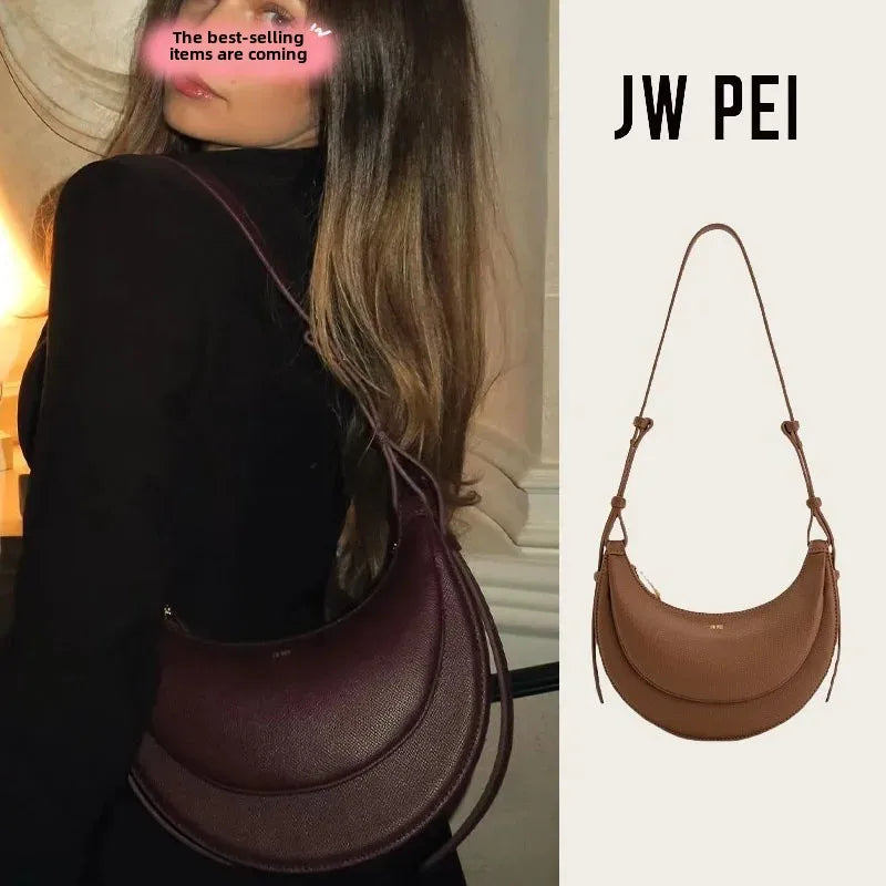 Versatile Half-Moon Shoulder Crossbody Bag Retro Semi-Circular Tote Bag with Mobile Phone Pocket for Commuting And Various Occas