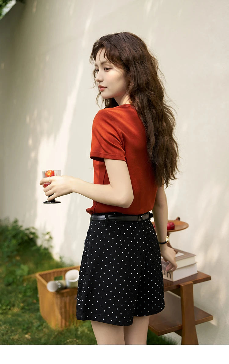 MISHOW Short Sleeve T-shirts Women Spring Solid Square-neck Top Elegant Woman Clothes Office Lady Cotton Tees MXC12T0641