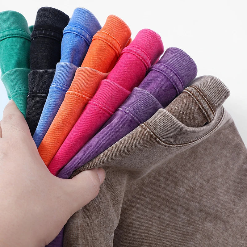 T-shirt for Men Cotton Loose O-Neck Solid Color Men's Casual Vintage Short Sleeve Tees Tops Hip Hop Streetwear Washed Tshirts